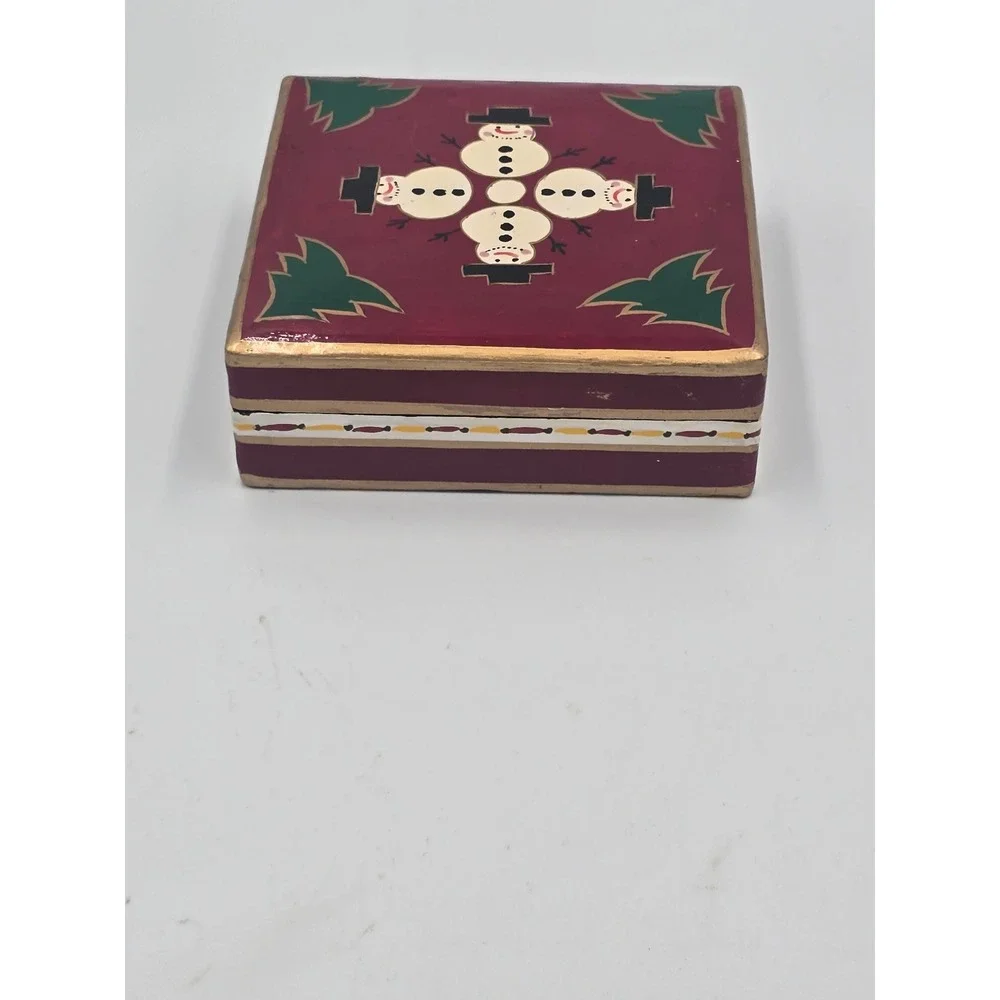 Vintage Foreside Hand-Painted Lacquer Wood Christmas Coaster Set of 6 with Box